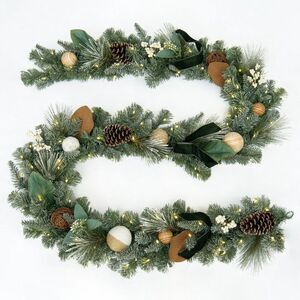 Member's Mark Pre-Lit 9 Foot Decorated Garland, Evergreen, Warm White LEDs